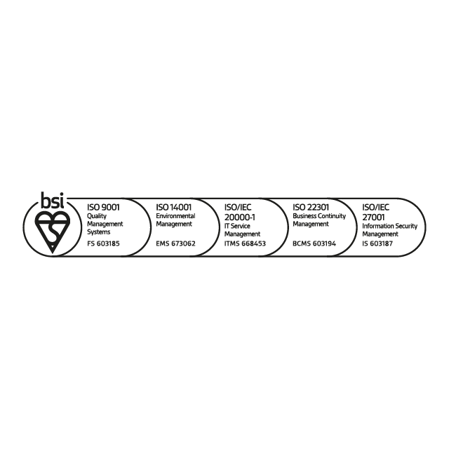 Redcentric ISO certifications: 9001, 14001, 20000-1, 22301, 27001